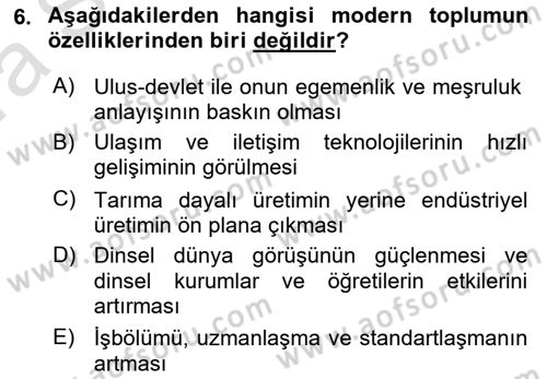 Sosyolojide Araştırma Yöntem ve Teknikleri Dersi 2019 - 2020 Yılı (Vize) Ara Sınav Soruları 6. Soru
