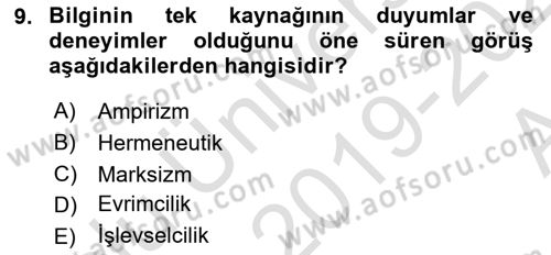 Sosyolojide Araştırma Yöntem ve Teknikleri Dersi Ara Sınavı Deneme Sınav Soruları 9. Soru