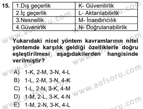 Sosyolojide Araştırma Yöntem ve Teknikleri Dersi 2019 - 2020 Yılı (Final) Dönem Sonu Sınavı 15. Soru