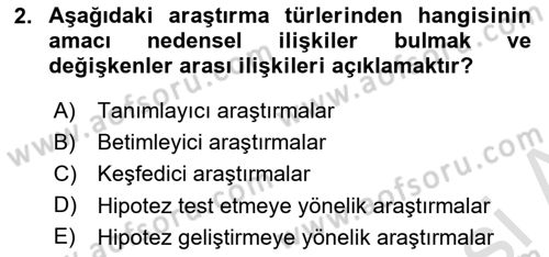 Sosyolojide Araştırma Yöntem ve Teknikleri Dersi 2019 - 2020 Yılı (Final) Dönem Sonu Sınavı 2. Soru