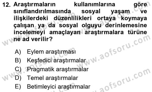 Sosyolojide Araştırma Yöntem ve Teknikleri Dersi 2020 - 2021 Yılı Yaz Okulu Sınav Soruları 12. Soru