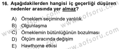 Sosyolojide Araştırma Yöntem ve Teknikleri Dersi 2020 - 2021 Yılı Yaz Okulu Sınav Soruları 16. Soru