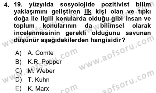 Sosyolojide Araştırma Yöntem ve Teknikleri Dersi 2020 - 2021 Yılı Yaz Okulu Sınav Soruları 4. Soru