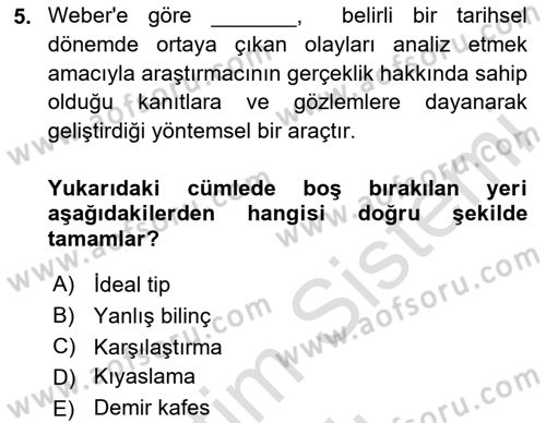 Sosyolojide Araştırma Yöntem ve Teknikleri Dersi 2020 - 2021 Yılı Yaz Okulu Sınav Soruları 5. Soru