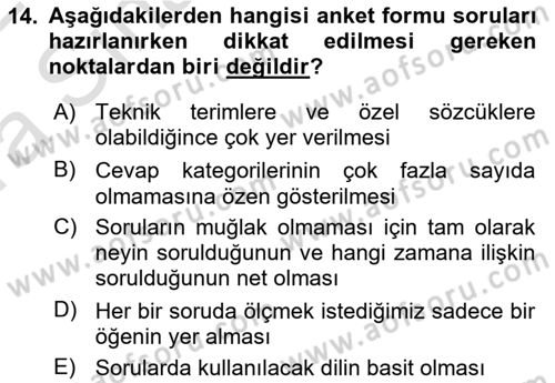 Sosyolojide Araştırma Yöntem ve Teknikleri Dersi 2021 - 2022 Yılı (Vize) Ara Sınav Soruları 14. Soru