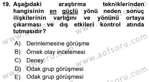 Sosyolojide Araştırma Yöntem ve Teknikleri Dersi Ara Sınavı Deneme Sınav Soruları 19. Soru