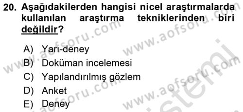 Sosyolojide Araştırma Yöntem ve Teknikleri Dersi 2021 - 2022 Yılı (Vize) Ara Sınav Soruları 20. Soru