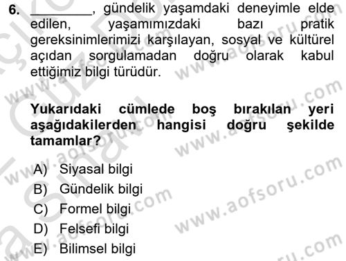 Sosyolojide Araştırma Yöntem ve Teknikleri Dersi 2021 - 2022 Yılı (Vize) Ara Sınav Soruları 6. Soru