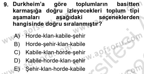 Sosyolojide Araştırma Yöntem ve Teknikleri Dersi 2021 - 2022 Yılı (Vize) Ara Sınav Soruları 9. Soru