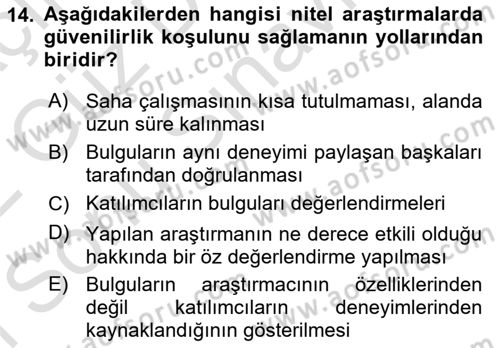 Sosyolojide Araştırma Yöntem ve Teknikleri Dersi 2021 - 2022 Yılı (Final) Dönem Sonu Sınav Soruları 14. Soru