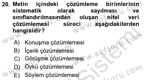 Sosyolojide Araştırma Yöntem ve Teknikleri Dersi 2021 - 2022 Yılı (Final) Dönem Sonu Sınav Soruları 20. Soru