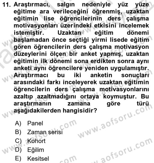 Sosyolojide Araştırma Yöntem ve Teknikleri Dersi 2021 - 2022 Yılı Yaz Okulu Sınav Soruları 11. Soru
