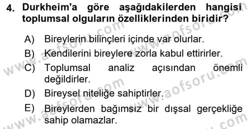 Sosyolojide Araştırma Yöntem ve Teknikleri Dersi 2021 - 2022 Yılı Yaz Okulu Sınav Soruları 4. Soru