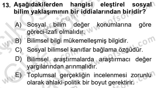 Sosyolojide Araştırma Yöntem ve Teknikleri Dersi Ara Sınavı Deneme Sınav Soruları 13. Soru
