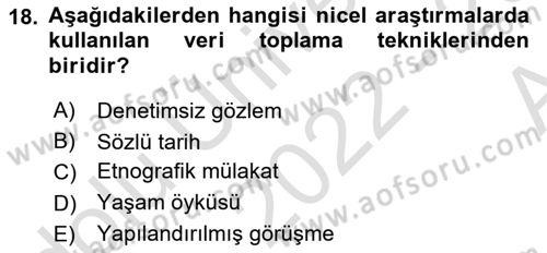 Sosyolojide Araştırma Yöntem ve Teknikleri Dersi Ara Sınavı Deneme Sınav Soruları 18. Soru
