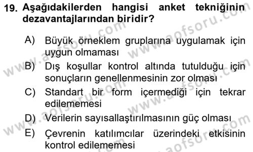 Sosyolojide Araştırma Yöntem ve Teknikleri Dersi Ara Sınavı Deneme Sınav Soruları 19. Soru