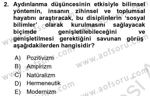 Sosyolojide Araştırma Yöntem ve Teknikleri Dersi Ara Sınavı Deneme Sınav Soruları 2. Soru