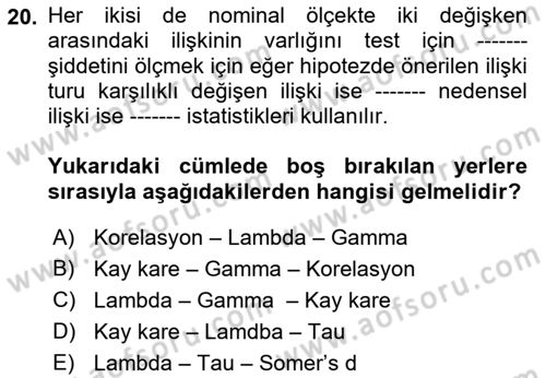 Sosyolojide Araştırma Yöntem ve Teknikleri Dersi 2022 - 2023 Yılı (Final) Dönem Sonu Sınav Soruları 20. Soru