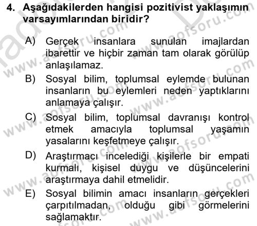 Sosyolojide Araştırma Yöntem ve Teknikleri Dersi 2022 - 2023 Yılı (Final) Dönem Sonu Sınav Soruları 4. Soru