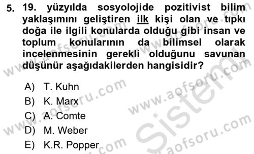 Sosyolojide Araştırma Yöntem ve Teknikleri Dersi 2022 - 2023 Yılı (Final) Dönem Sonu Sınav Soruları 5. Soru