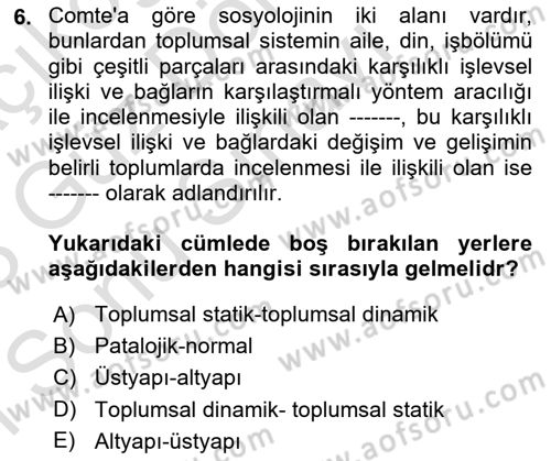 Sosyolojide Araştırma Yöntem ve Teknikleri Dersi 2022 - 2023 Yılı (Final) Dönem Sonu Sınav Soruları 6. Soru