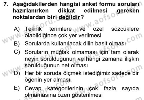 Sosyolojide Araştırma Yöntem ve Teknikleri Dersi 2022 - 2023 Yılı (Final) Dönem Sonu Sınav Soruları 7. Soru