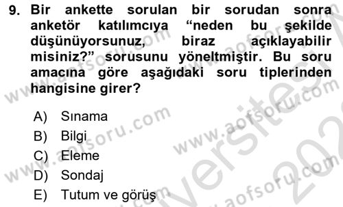 Sosyolojide Araştırma Yöntem ve Teknikleri Dersi 2022 - 2023 Yılı (Final) Dönem Sonu Sınav Soruları 9. Soru