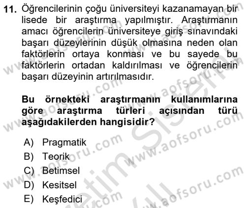 Sosyolojide Araştırma Yöntem ve Teknikleri Dersi 2022 - 2023 Yılı Yaz Okulu Sınav Soruları 11. Soru
