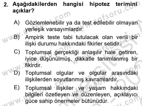 Sosyolojide Araştırma Yöntem ve Teknikleri Dersi 2022 - 2023 Yılı Yaz Okulu Sınav Soruları 2. Soru