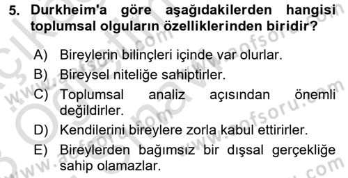 Sosyolojide Araştırma Yöntem ve Teknikleri Dersi 2022 - 2023 Yılı Yaz Okulu Sınav Soruları 5. Soru