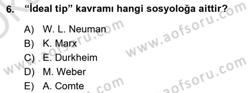 Sosyolojide Araştırma Yöntem ve Teknikleri Dersi 2022 - 2023 Yılı Yaz Okulu Sınav Soruları 6. Soru