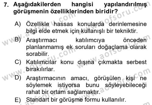 Sosyolojide Araştırma Yöntem ve Teknikleri Dersi 2022 - 2023 Yılı Yaz Okulu Sınav Soruları 7. Soru
