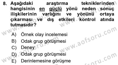 Sosyolojide Araştırma Yöntem ve Teknikleri Dersi 2022 - 2023 Yılı Yaz Okulu Sınav Soruları 8. Soru