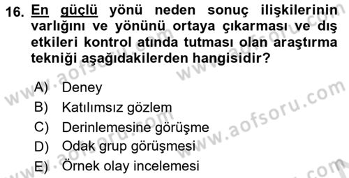 Sosyolojide Araştırma Yöntem ve Teknikleri Dersi 2023 - 2024 Yılı (Vize) Ara Sınav Soruları 16. Soru