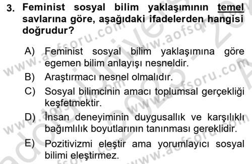 Sosyolojide Araştırma Yöntem ve Teknikleri Dersi 2023 - 2024 Yılı (Vize) Ara Sınav Soruları 3. Soru