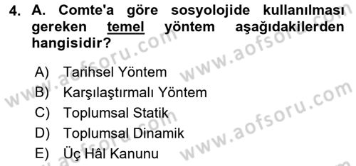 Sosyolojide Araştırma Yöntem ve Teknikleri Dersi Ara Sınavı Deneme Sınav Soruları 4. Soru