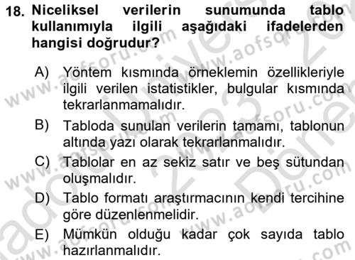 Sosyolojide Araştırma Yöntem ve Teknikleri Dersi 2023 - 2024 Yılı (Final) Dönem Sonu Sınav Soruları 18. Soru