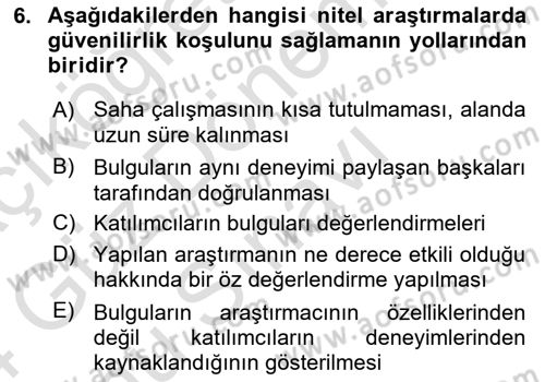Sosyolojide Araştırma Yöntem ve Teknikleri Dersi 2023 - 2024 Yılı (Final) Dönem Sonu Sınav Soruları 6. Soru
