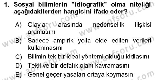 Sosyolojide Araştırma Yöntem ve Teknikleri Dersi 2023 - 2024 Yılı Yaz Okulu Sınav Soruları 1. Soru