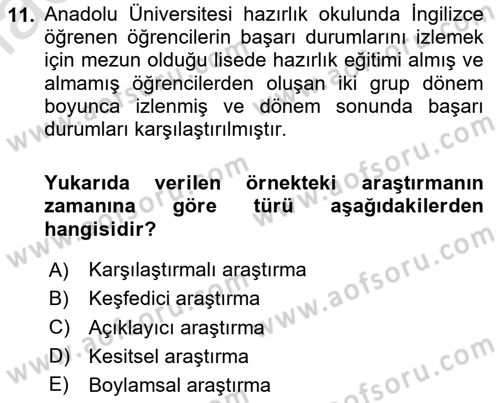 Sosyolojide Araştırma Yöntem ve Teknikleri Dersi 2023 - 2024 Yılı Yaz Okulu Sınav Soruları 11. Soru
