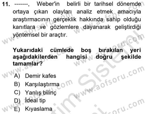 Sosyolojide Araştırma Yöntem ve Teknikleri Dersi Ara Sınavı Deneme Sınav Soruları 11. Soru
