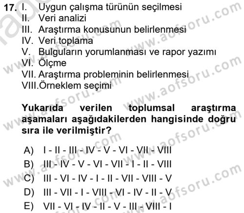 Sosyolojide Araştırma Yöntem ve Teknikleri Dersi 2024 - 2025 Yılı (Vize) Ara Sınav Soruları 17. Soru