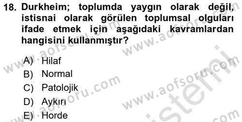 Sosyolojide Araştırma Yöntem ve Teknikleri Dersi 2024 - 2025 Yılı (Vize) Ara Sınav Soruları 18. Soru