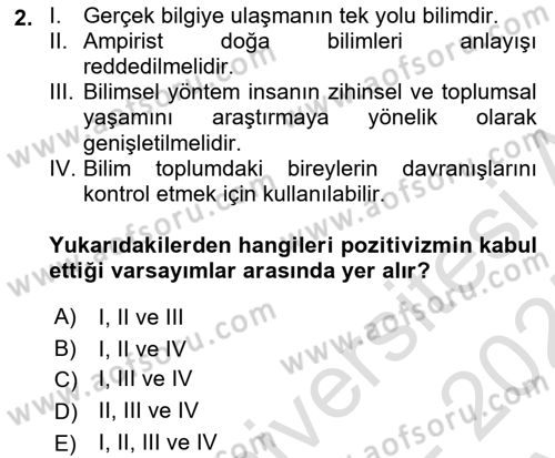 Sosyolojide Araştırma Yöntem ve Teknikleri Dersi 2024 - 2025 Yılı (Vize) Ara Sınav Soruları 2. Soru