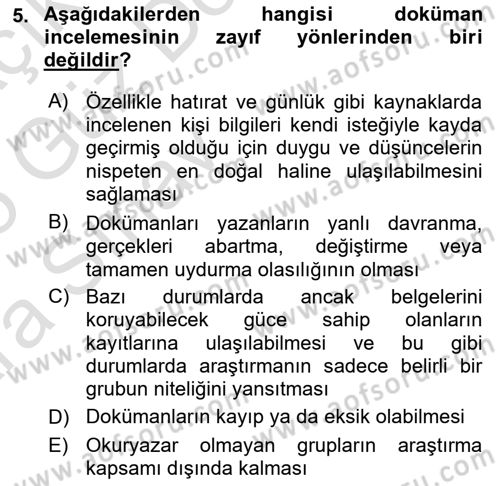 Sosyolojide Araştırma Yöntem ve Teknikleri Dersi 2024 - 2025 Yılı (Vize) Ara Sınav Soruları 5. Soru