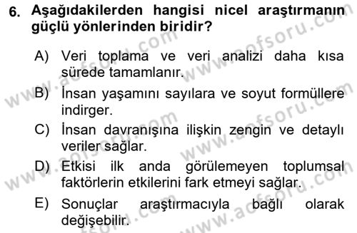 Sosyolojide Araştırma Yöntem ve Teknikleri Dersi Ara Sınavı Deneme Sınav Soruları 6. Soru