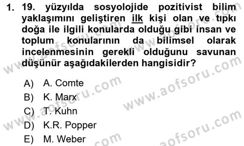 Sosyolojide Araştırma Yöntem ve Teknikleri Dersi 2024 - 2025 Yılı (Final) Dönem Sonu Sınav Soruları 1. Soru