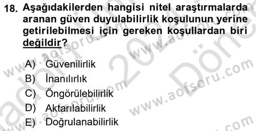 Sosyolojide Araştırma Yöntem ve Teknikleri Dersi 2024 - 2025 Yılı (Final) Dönem Sonu Sınav Soruları 18. Soru