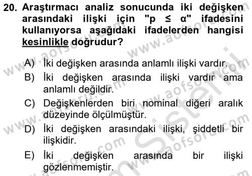 Sosyolojide Araştırma Yöntem ve Teknikleri Dersi 2024 - 2025 Yılı (Final) Dönem Sonu Sınav Soruları 20. Soru