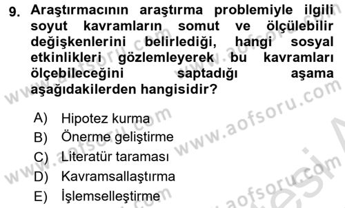 Sosyolojide Araştırma Yöntem ve Teknikleri Dersi 2024 - 2025 Yılı (Final) Dönem Sonu Sınav Soruları 9. Soru